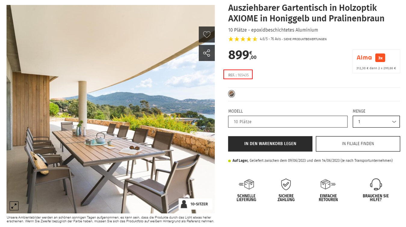 Wo finde ich die Artikelnummer eines Produkts auf der Website?